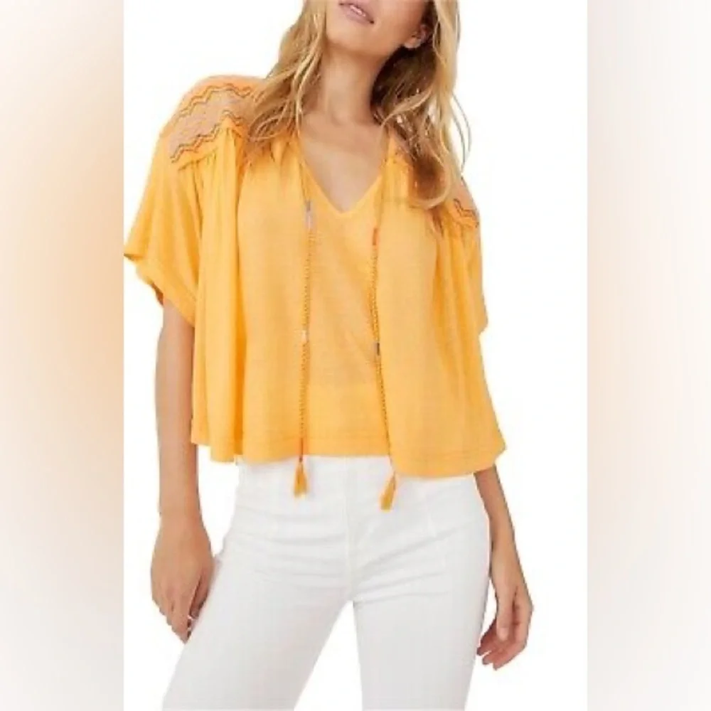FREE PEOPLE MARKET EMBROIDERED V-NECK TOP